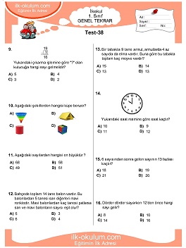 ilkokul 1. Sınıf Genel Tekrar Testleri 